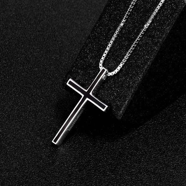 Sterling Silver Black Cross Pendant Necklace with Box Chain-4