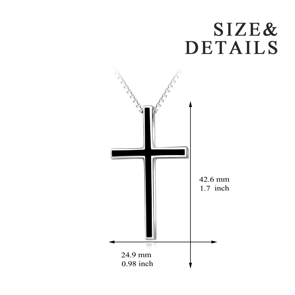 Sterling Silver Black Cross Pendant Necklace with Box Chain-5