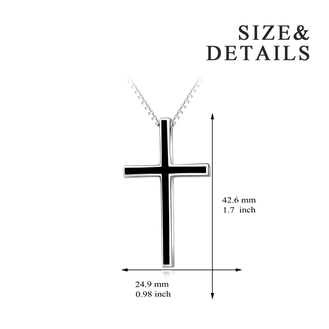 Sterling Silver Black Cross Pendant Necklace with Box Chain-5