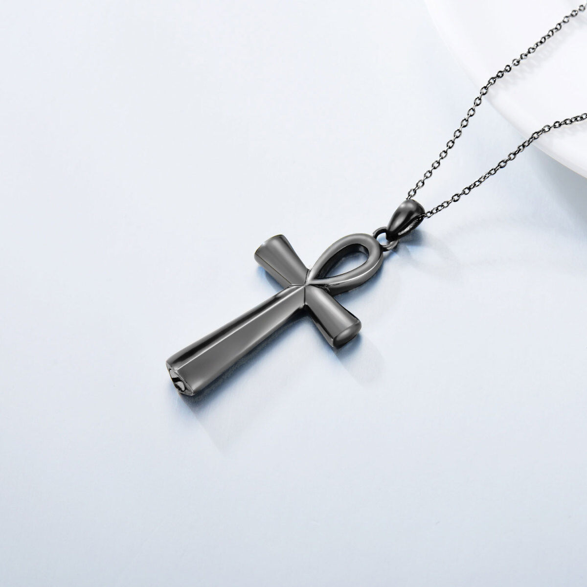 Sterling Silver with Black Plated Cross Urn Necklace for Ashes-5