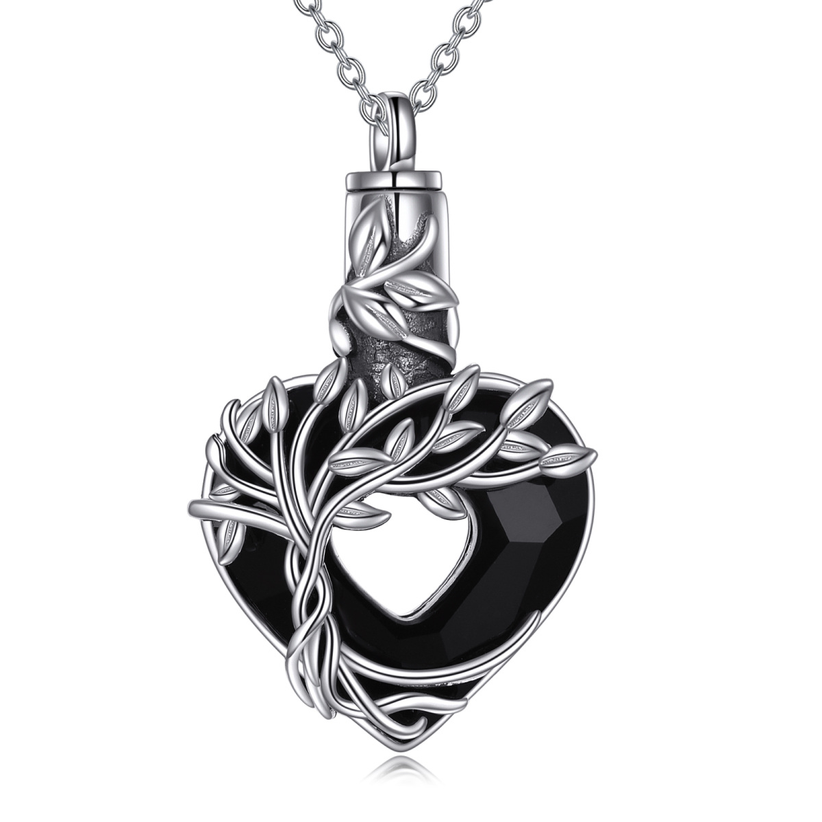 Collier d'urne en argent sterling pour cendres en cristal noir-1