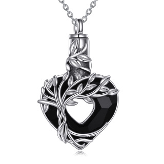 Sterling Silver Black Crystal Tree Of Life Urn Necklace for Ashes-34