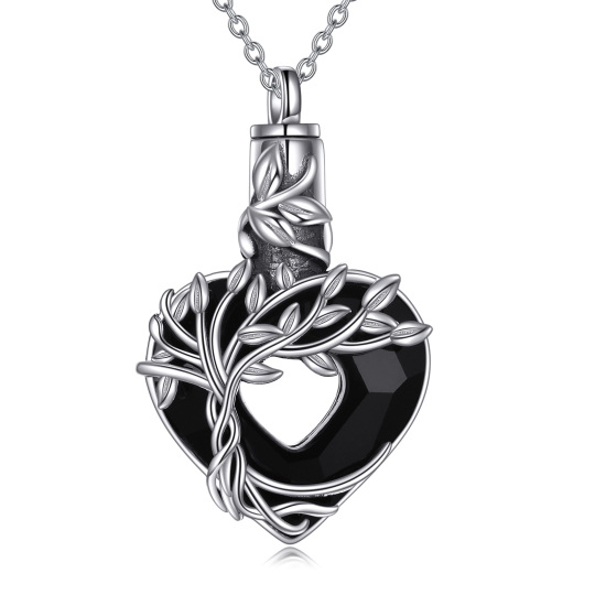 Sterling Silver Black Crystal Tree Of Life Urn Necklace for Ashes