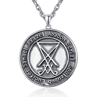 Sterling Silver with Black Plated Goat & Pentagram Pendant Necklace for Men-3