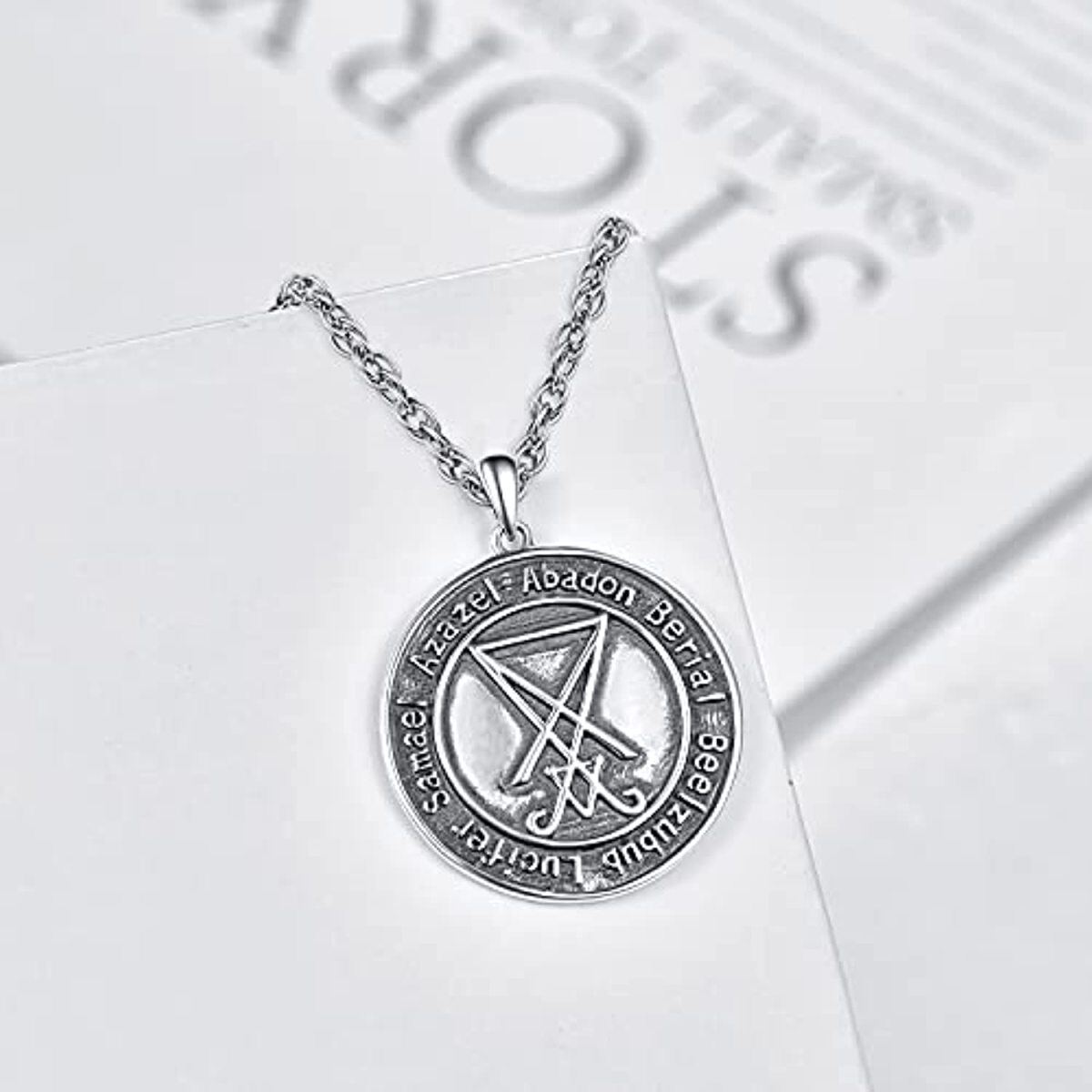 Collana con ciondolo da uomo in argento sterling placcato nero con capra e pentagramma-3