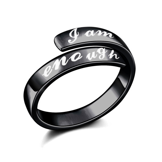 Sterling Silver with Black Plated Open Ring with Engraved Word for Men