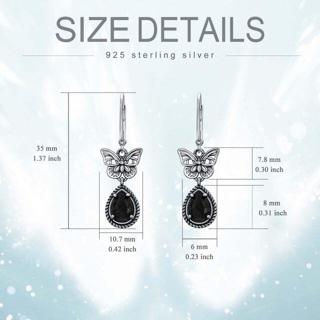 Boucles d'oreilles à levier en argent sterling avec cristal noir et papillon pour femme-5