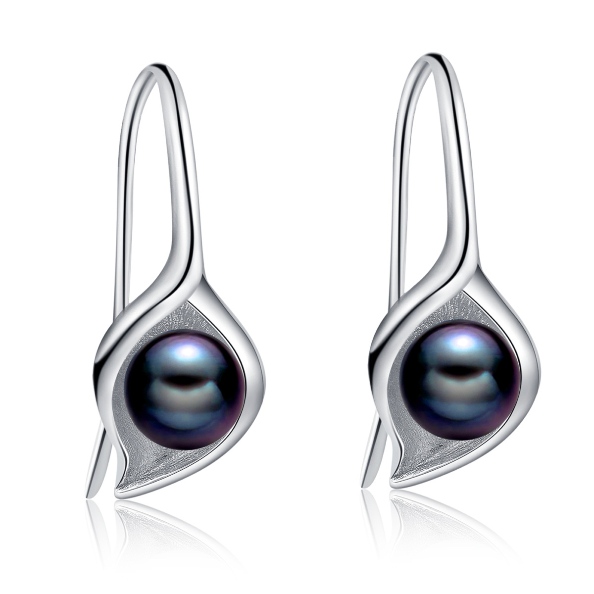 Boucles d'oreilles pendantes en argent sterling et perles noires pour femmes-1