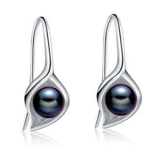 Sterling Silver Black Pearl Drop Earrings for Women-3