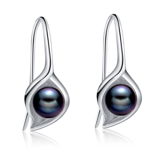 Orecchini pendenti in argento sterling con perle nere per donna-1