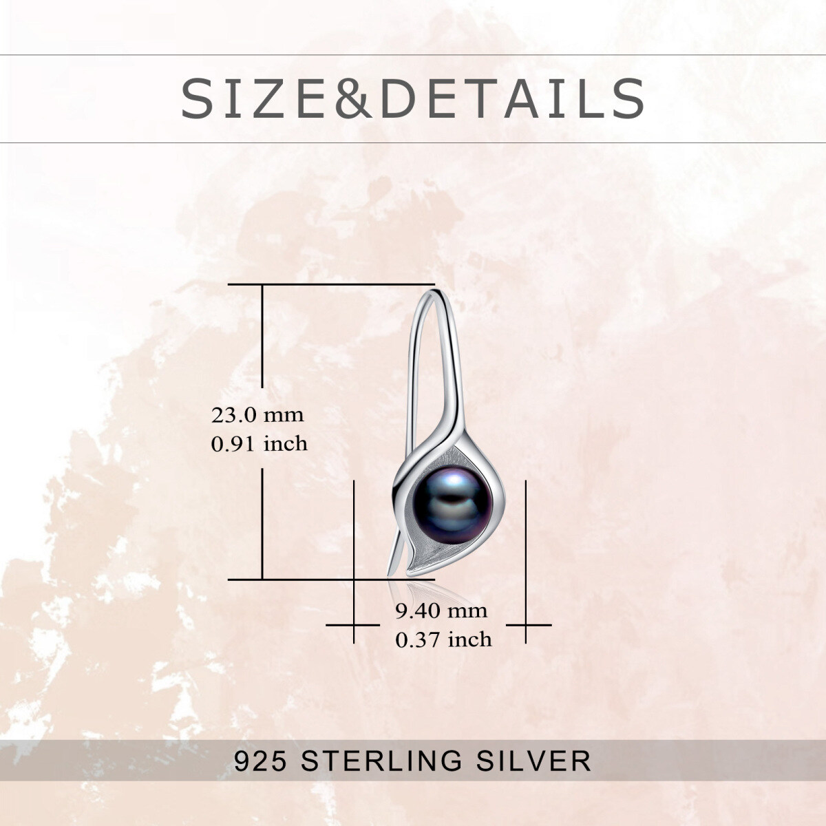 Sterling Silver Black Pearl Drop Earrings for Women-3