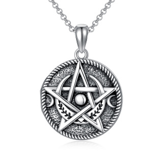 Sterling Silver with Black Plated Pentagram Pendant Necklace-41