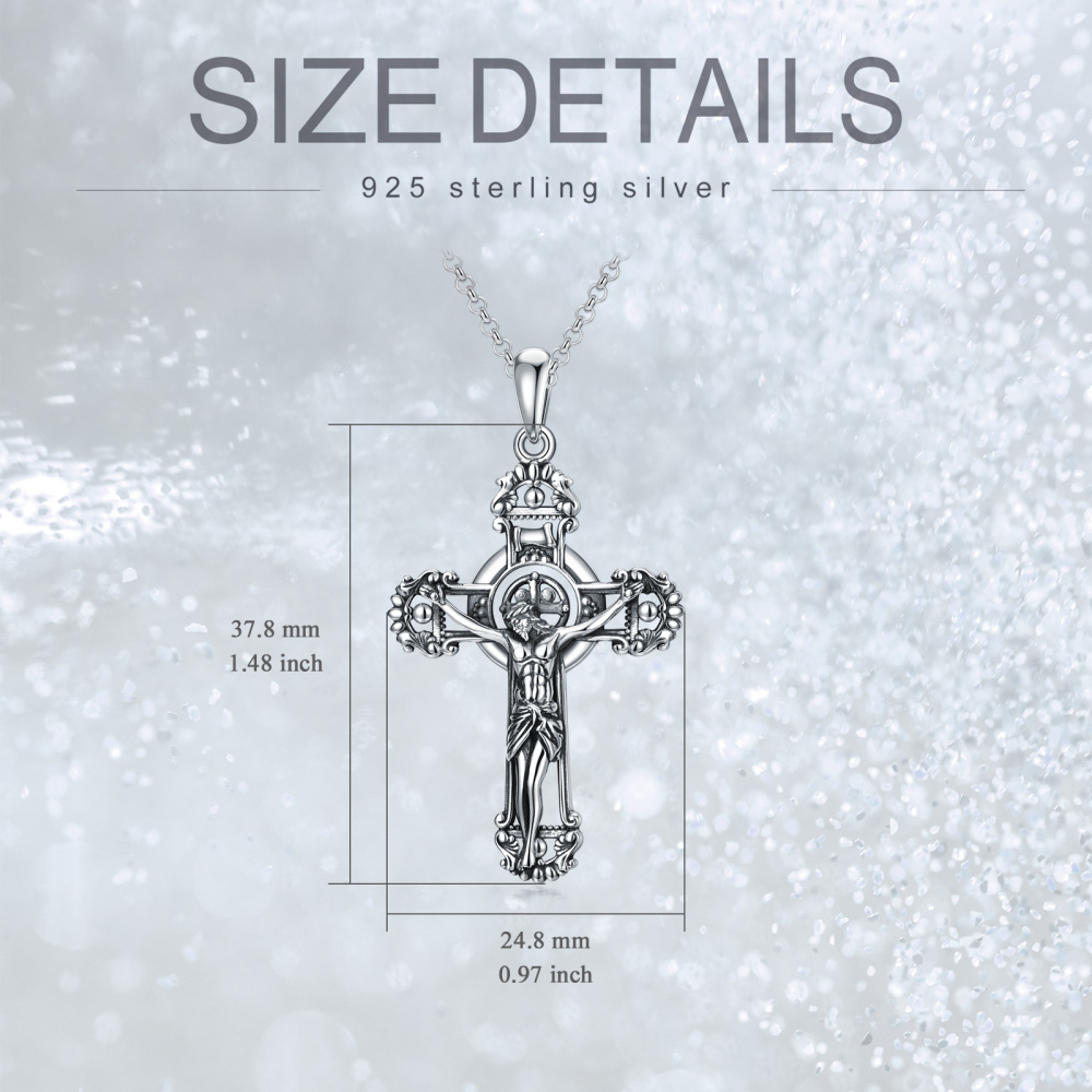 Sterling Silver with Black Rhodium Allah & Cross Pendant Necklace-5