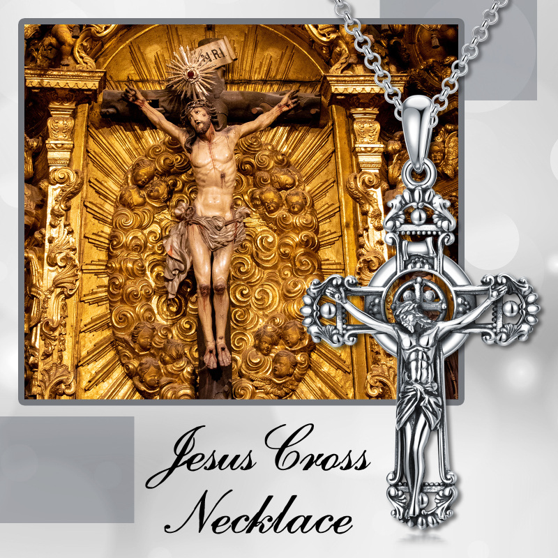 Colar com pendente Alá e Cruz em prata de lei com ródio negro-6