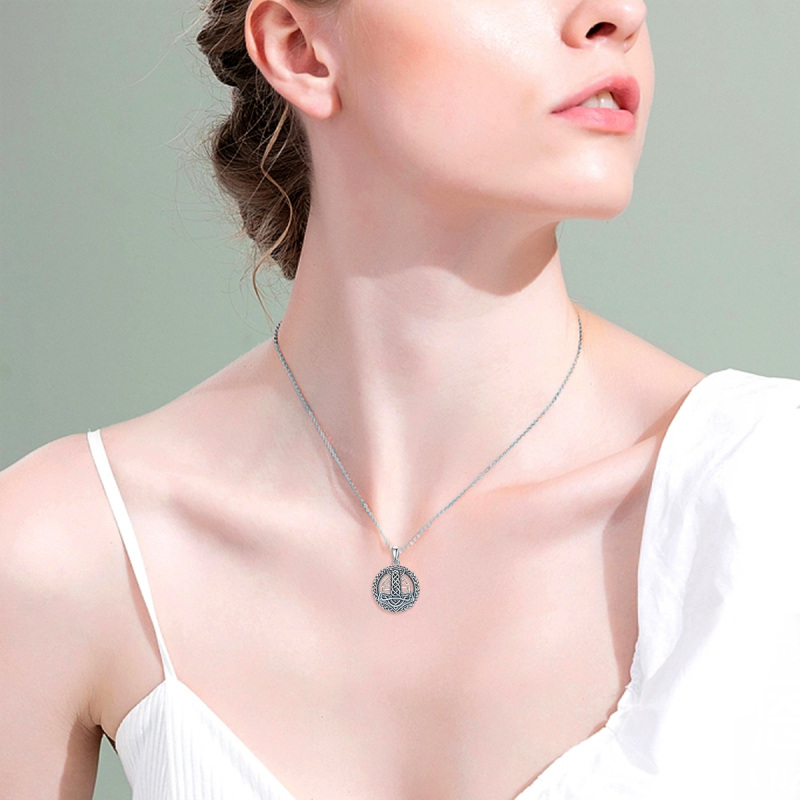 Sterling Silver with Black Rhodium Anchor Circle Pendant Necklace-2