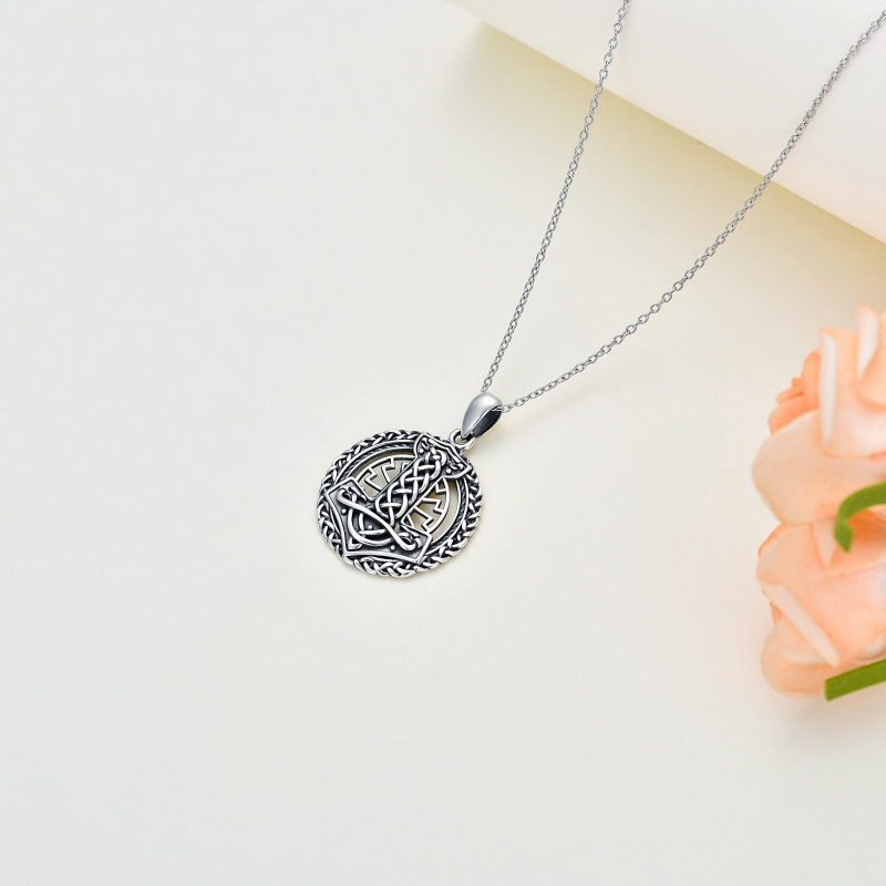 Sterling Silver with Black Rhodium Anchor Circle Pendant Necklace-3