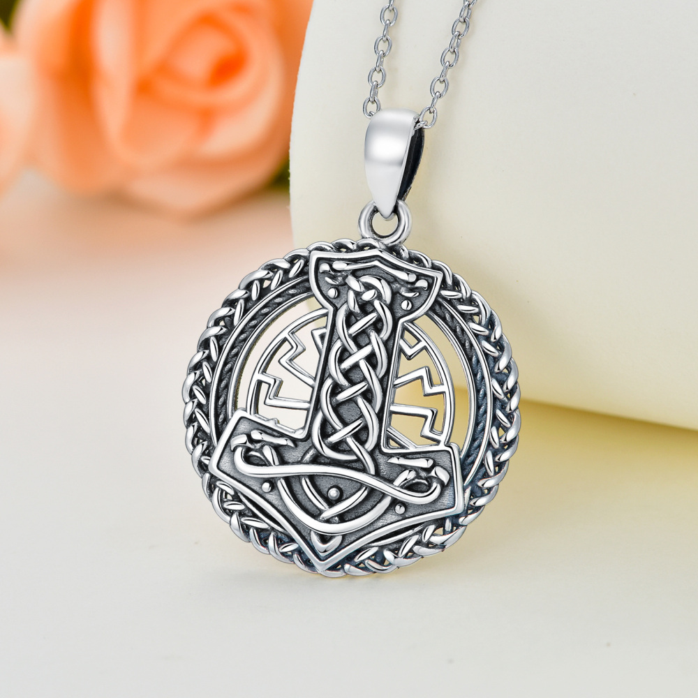 Sterling Silver with Black Rhodium Anchor Circle Pendant Necklace-4