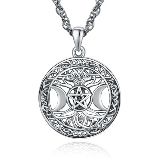 Sterling Silver with Black Rhodium Celtic Knot & Triple Moon Goddess Pendant Necklace-55