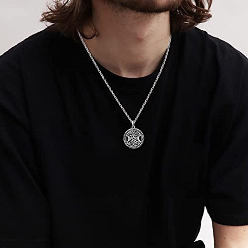 Collier pendentif déesse triple lune en argent sterling avec nœud celtique noir rhodié-2