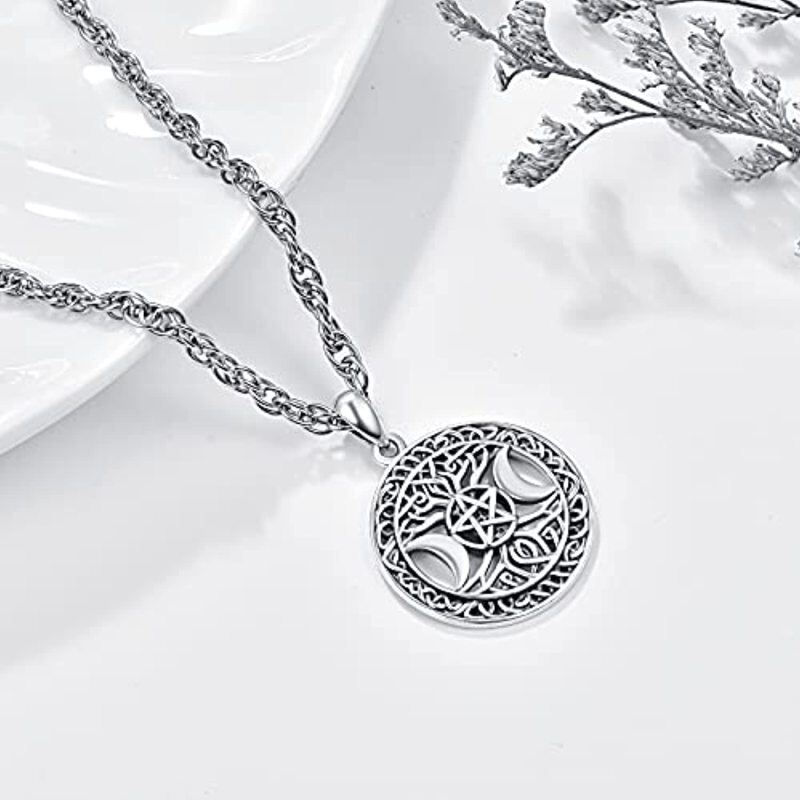 Collier pendentif déesse triple lune en argent sterling avec nœud celtique noir rhodié-4