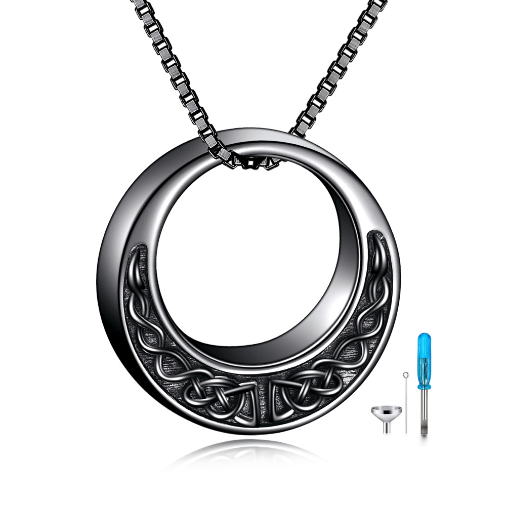 Collana con nodo celtico in argento sterling e rodio nero per le ceneri-1
