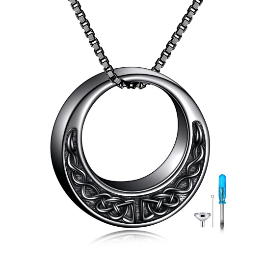 Collier d'urne pour cendres en argent sterling avec rhodium noir et nœud celtique