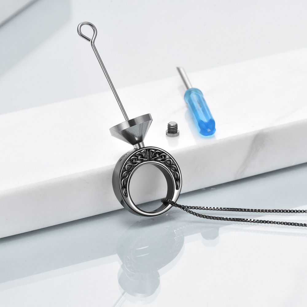 Collana con nodo celtico in argento sterling e rodio nero per le ceneri-3
