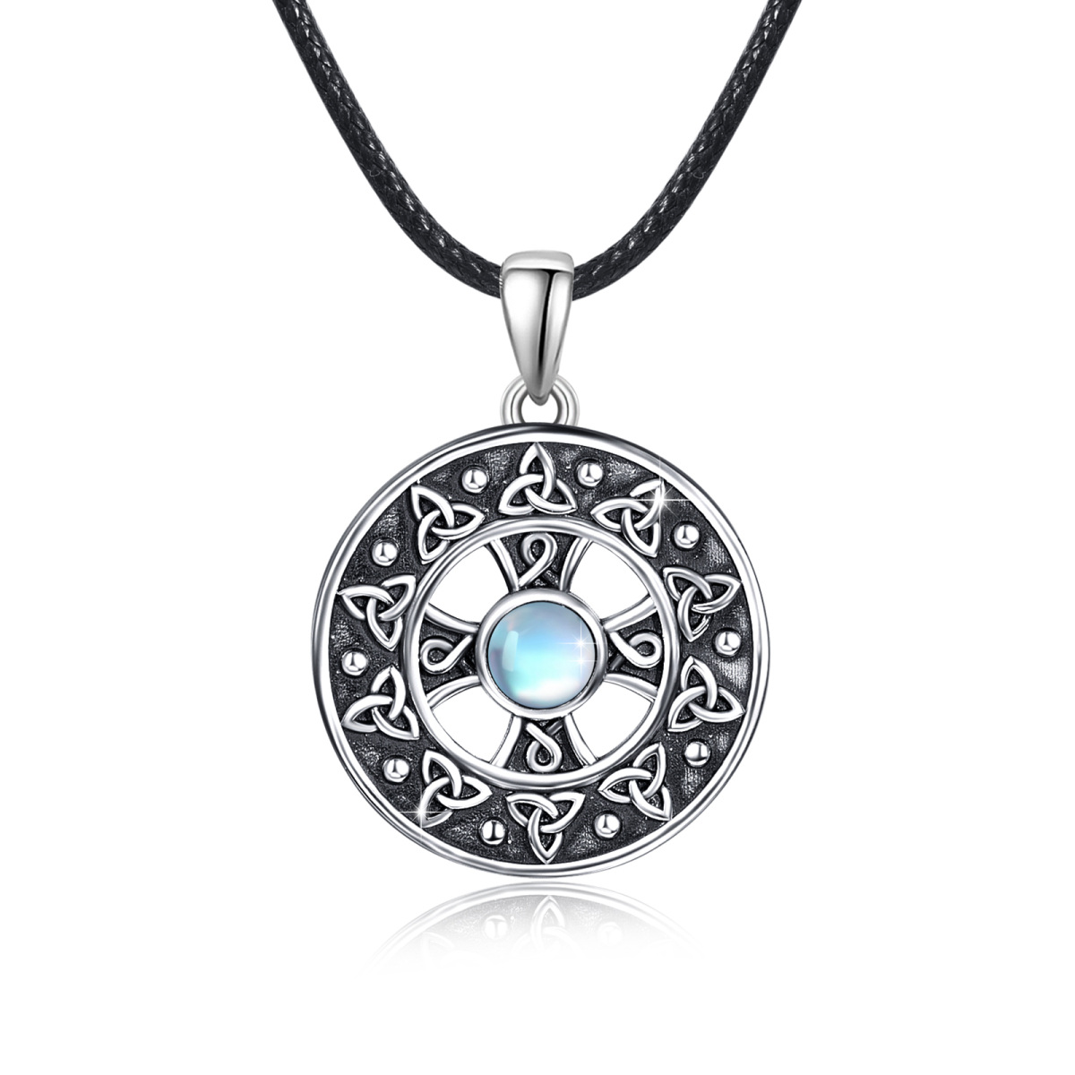 Plata de ley con rodio negro en forma circular Moonstone Celtic Knot & Cross Collar Colgan-1