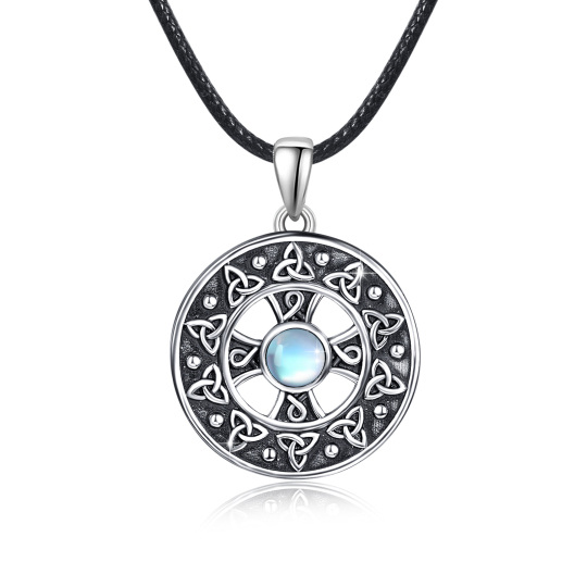 Plata de ley con rodio negro en forma circular Moonstone Celtic Knot & Cross Collar Colgan