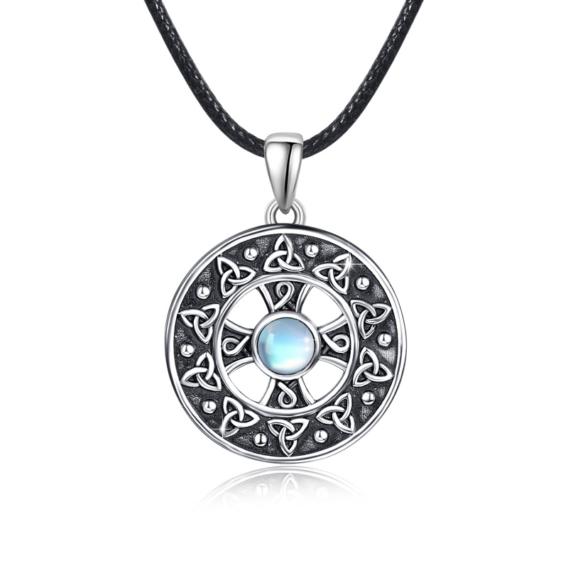 Plata de ley con rodio negro en forma circular Moonstone Celtic Knot & Cross Collar Colgan-19
