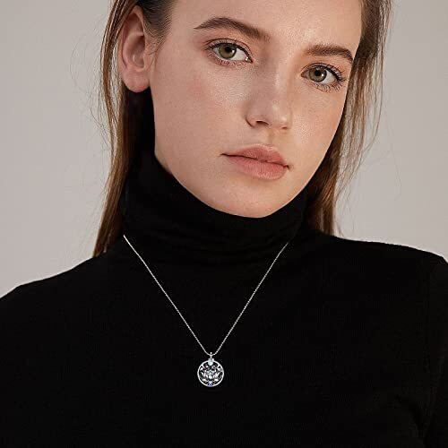 Collar de plata de ley con loto de piedra lunar de rodio negro con urna de mal de ojo para cenizas para mujeres-2