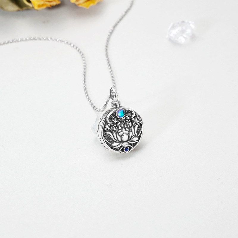 Sterling Silver With Black Rhodium Moonstone Lotus With Evil Eye Urn Necklace For Ashes For Women-3