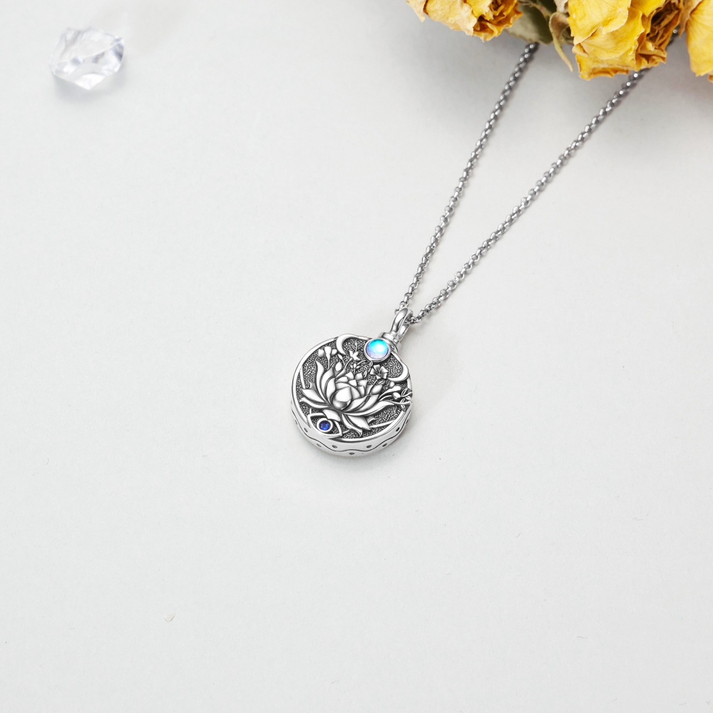 Sterling Silver With Black Rhodium Moonstone Lotus With Evil Eye Urn Necklace For Ashes For Women-4