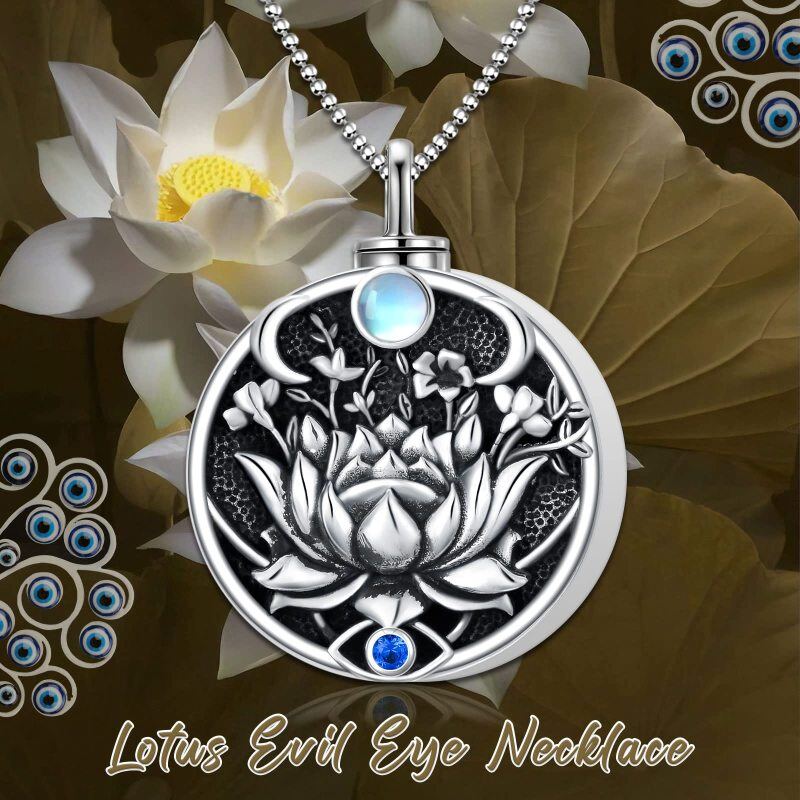 Sterling Silver With Black Rhodium Moonstone Lotus With Evil Eye Urn Necklace For Ashes For Women-6