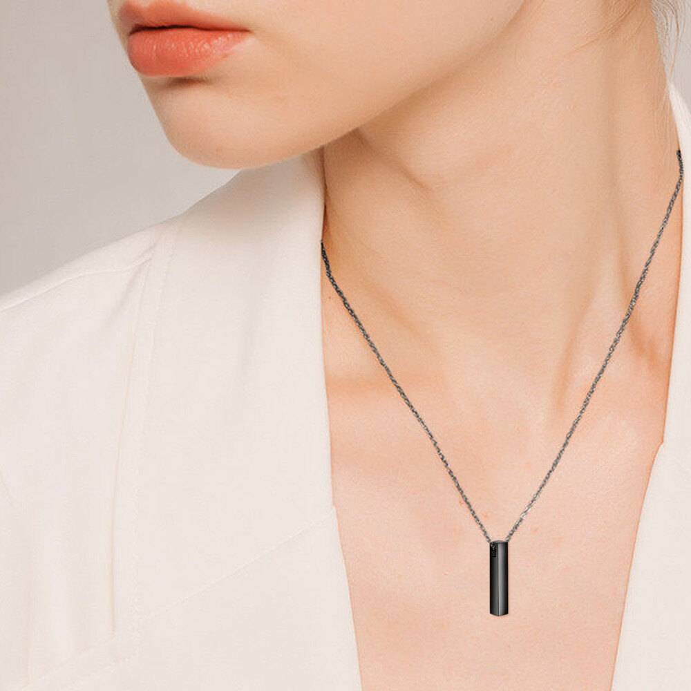 Sterling Silver with Black Rhodium Color Bar Urn Necklace for Ashes-2