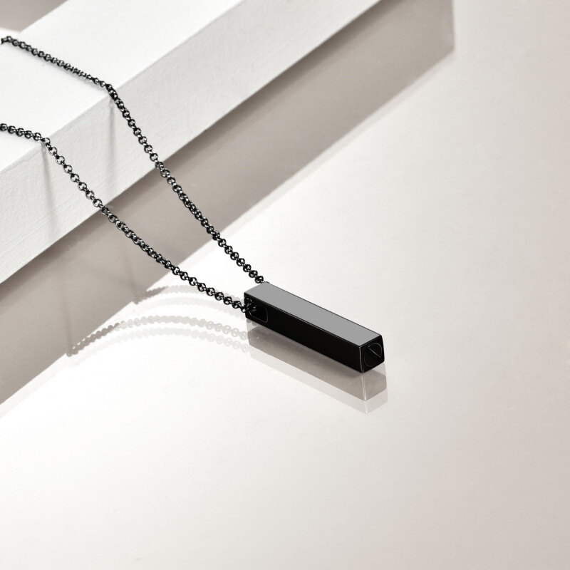 Sterling Silver with Black Rhodium Color Bar Urn Necklace for Ashes-3