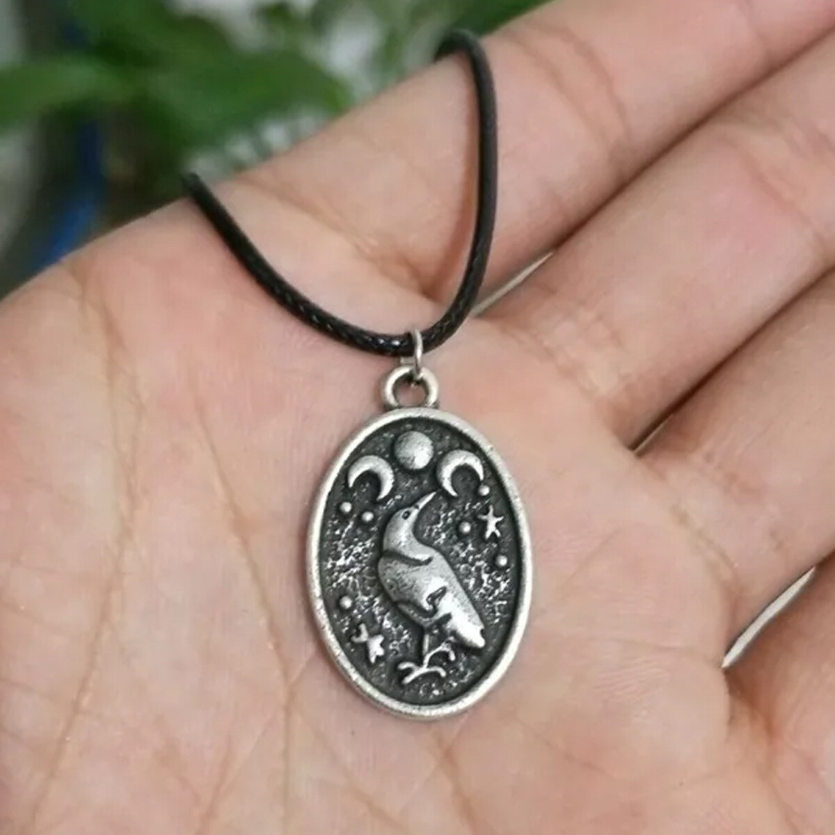 Sterling Silber mit schwarzem Rhodium Farbe Vogel & Viking Rune personalisierte Foto Medai-2