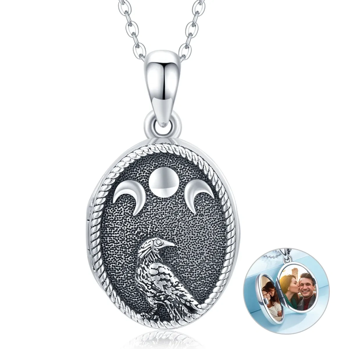 Sterling Silber mit schwarzem Rhodium Farbe Vogel & Viking Rune personalisierte Foto Medai-4