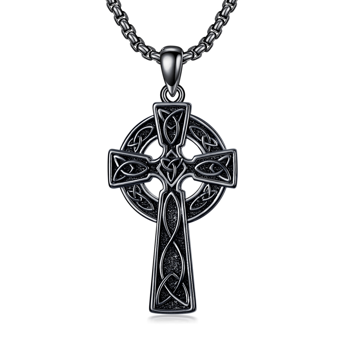 Collier avec pendentif en forme de croix celtique en argent sterling avec rhodium noir pour homme-1