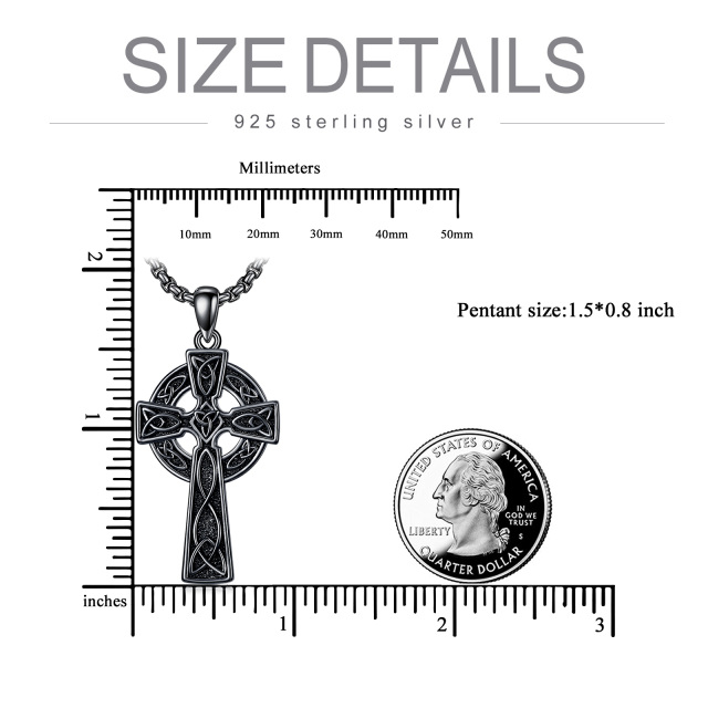 Sterling Silver with Black Rhodium Color Celtic Knot & Cross Pendant Necklace for Men-5