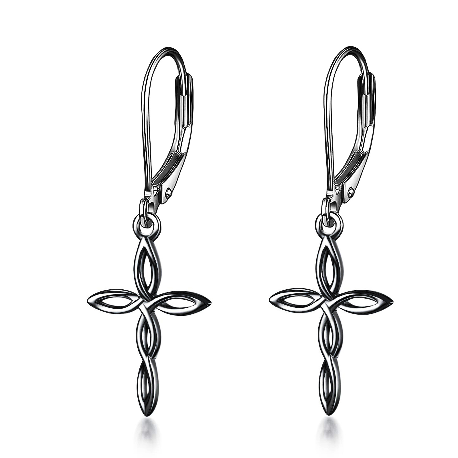 Image of Sterling Silver with Black Rhodium Color Celtic Knot Lever-back Earrings for Women Men