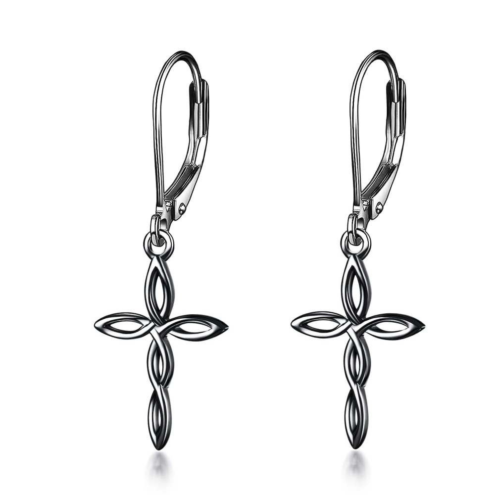 Sterling Zilver met Zwarte Rhodium Kleur Keltische Knoop Hendel-back Oorbellen voor Vrouwen Mannen-1