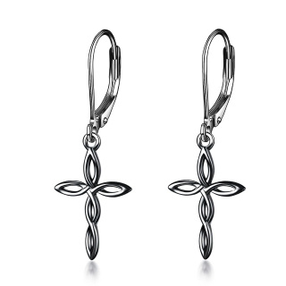 Sterling Silver with Black Rhodium Color Celtic Knot Lever-back Earrings for Women Men-16