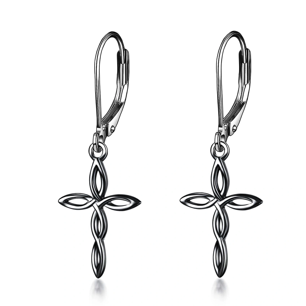 Sterling Zilver met Zwarte Rhodium Kleur Keltische Knoop Hendel-back Oorbellen voor Vrouwen Mannen-2