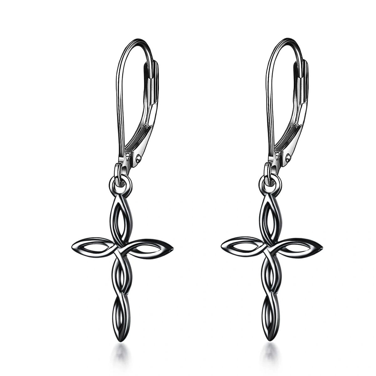 Sterling Silver with Black Rhodium Color Celtic Knot Lever-back Earrings for Women Men-2