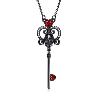 Sterling Silver Black Skull Heart Key Pendant Necklace Gothic Halloween Jewelry Gift-3