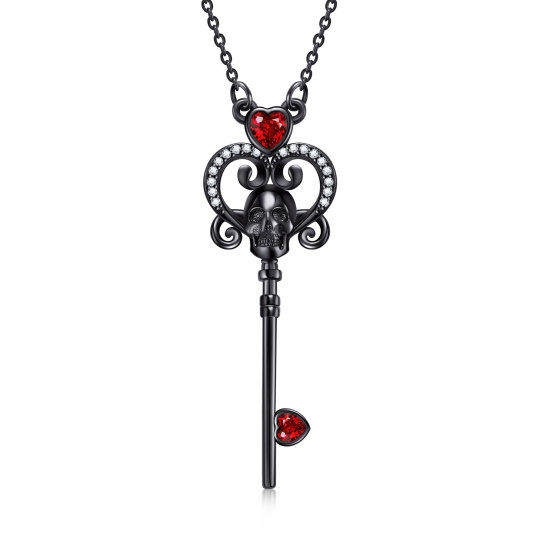 Sterling Silver Black Skull Heart Key Pendant Necklace Gothic Halloween Jewelry Gift