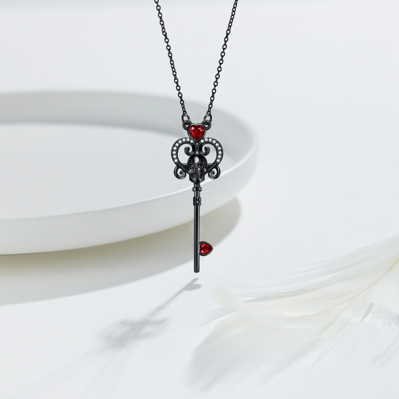 Colar com pingente de chave de coração de caveira preta de prata esterlina gótico presente de joias de Halloween-3