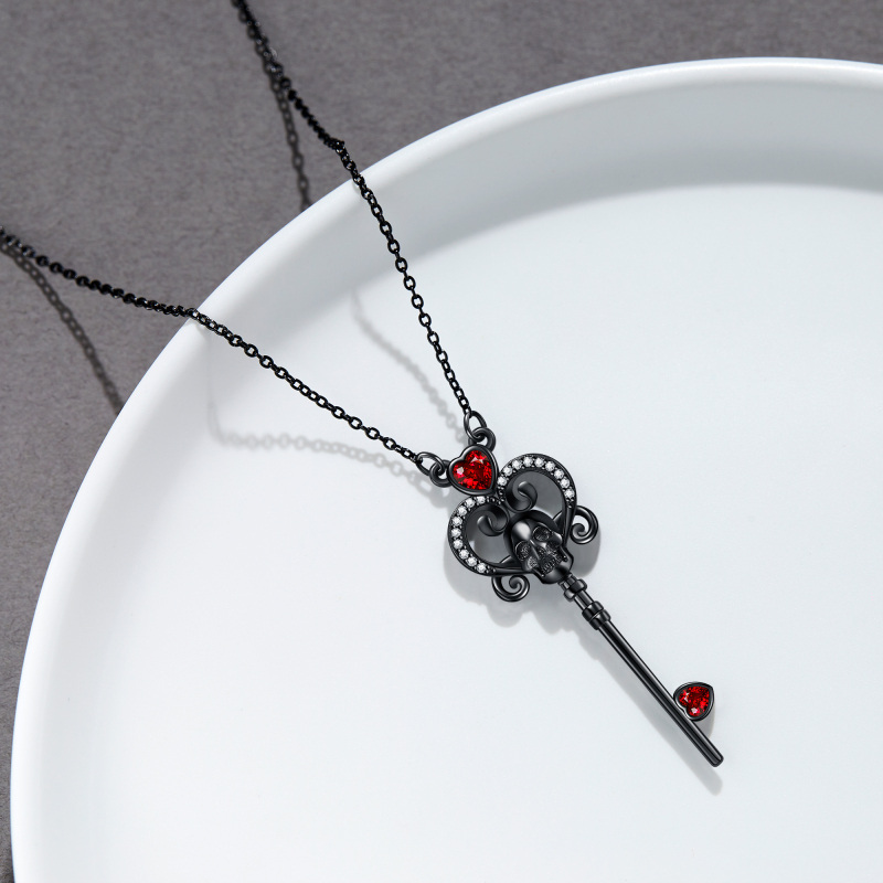 Colar com pingente de chave de coração de caveira preta de prata esterlina gótico presente de joias de Halloween-4