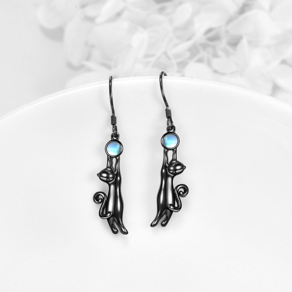 Orecchini a goccia in argento sterling con rodio nero a forma circolare di pietra lunare-3